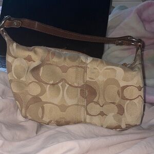 Coach Signature Tan and Brown Shoulder Bag